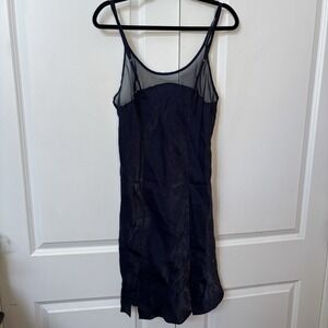 Vintage St. Bernard Navy Blue Satin Slip Dress Womens Y2K Sheer Date Night Sexy